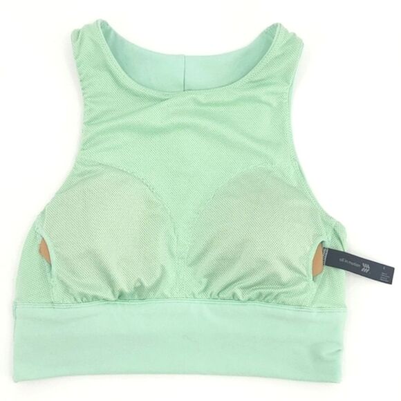 All In Motion Cropped Workout Tank  Womens Small Green Sports Bra Back Cut Out - Picture 2 of 8